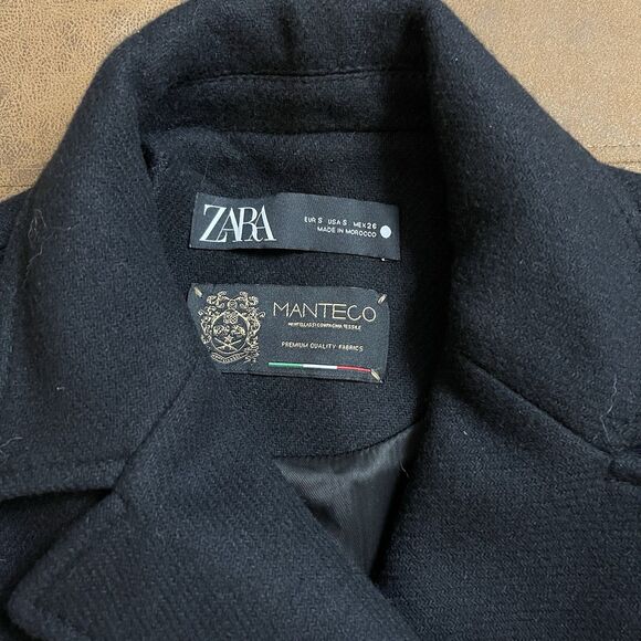 Zara Coat Women S Black Gold Double Breasted Buttons Old Money Preppy Military - Picture 4 of 7